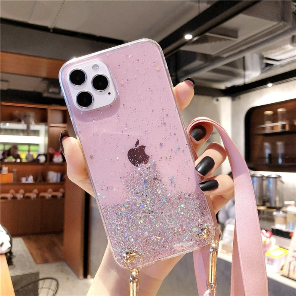 Sparkly Protective Case for iPhone with Strap