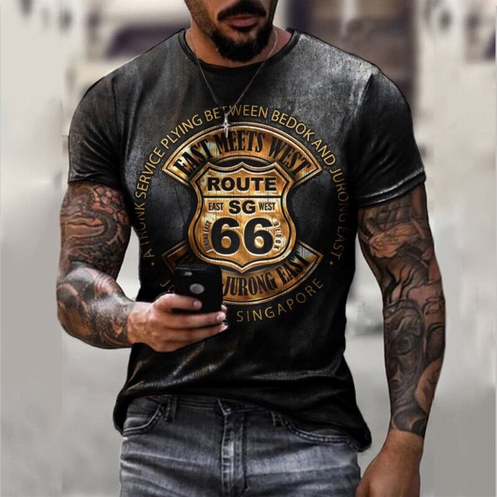 Mens Logo Route 66 Print T-Shirt