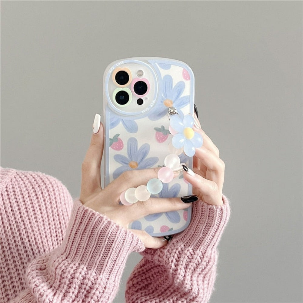 Floral Pattern Phone Case with Wrist Strap