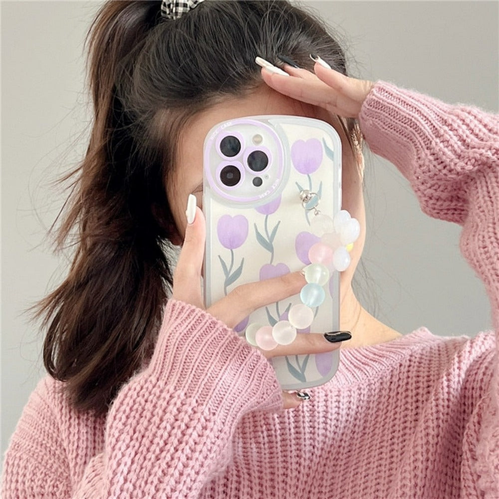 Floral Pattern Phone Case with Wrist Strap