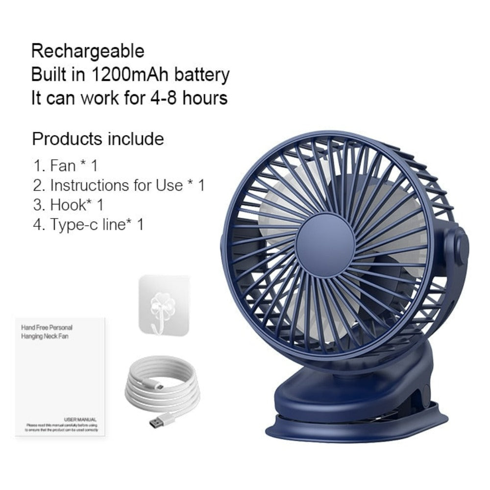 Rotable 3 Speed Fan With Clip and Hook