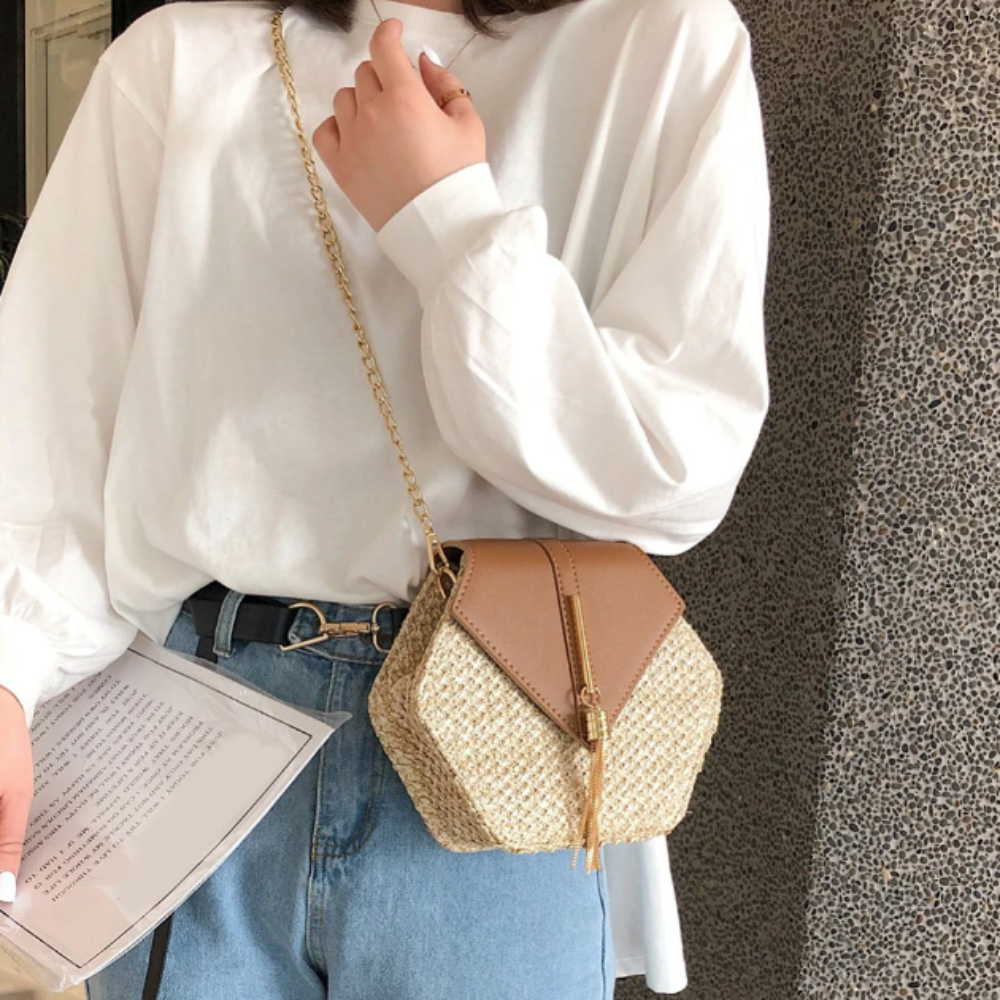 Mini Straw Bag with Vegan Leather Cover