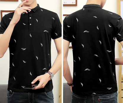 Mens Short Sleeve Polo Shirt with Feather Print