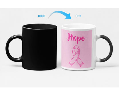 Pink Ribbon Hope Theme Magical Heat Sensitive Color Changing Mug