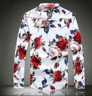 Mens Red Floral Long Sleeve Shirt