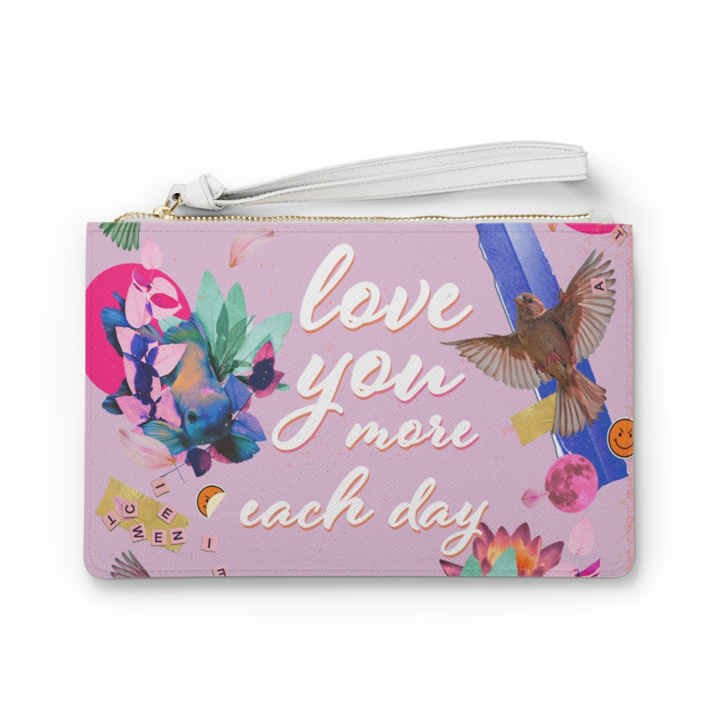Love You More Each Day Floral Design Vegan Zipped Clutch Bag
