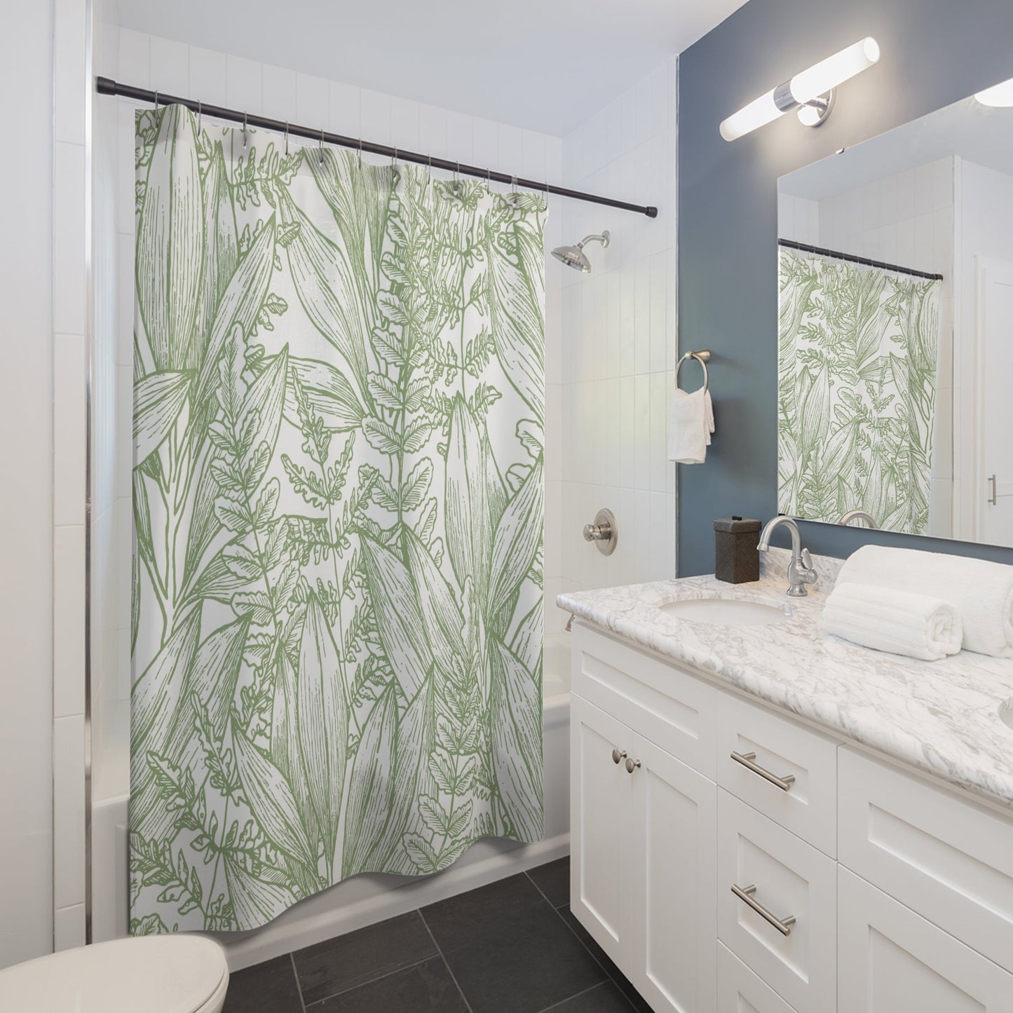 Green Leaves Outline Shower Curtain
