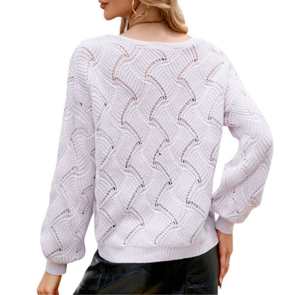 Womens V-Neck Open Knit Sweater