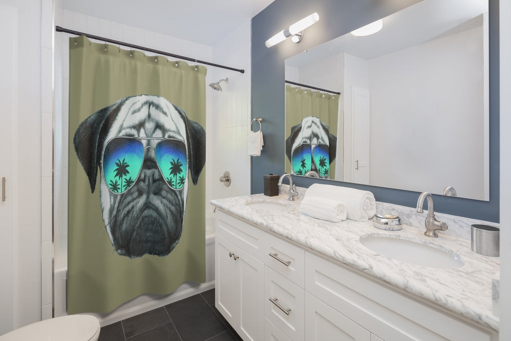 Pug in Sunglasses Beige Shower Curtains