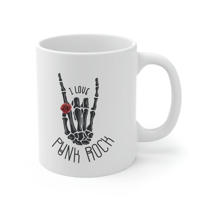 I Love Punk Rock Skeleton Hand Mug