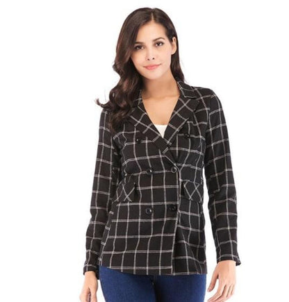 Womens Double Breasted Black Checkered Blazer