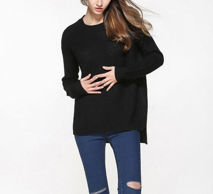 Womens Relaxed Fit Round Neck Sweater in Black