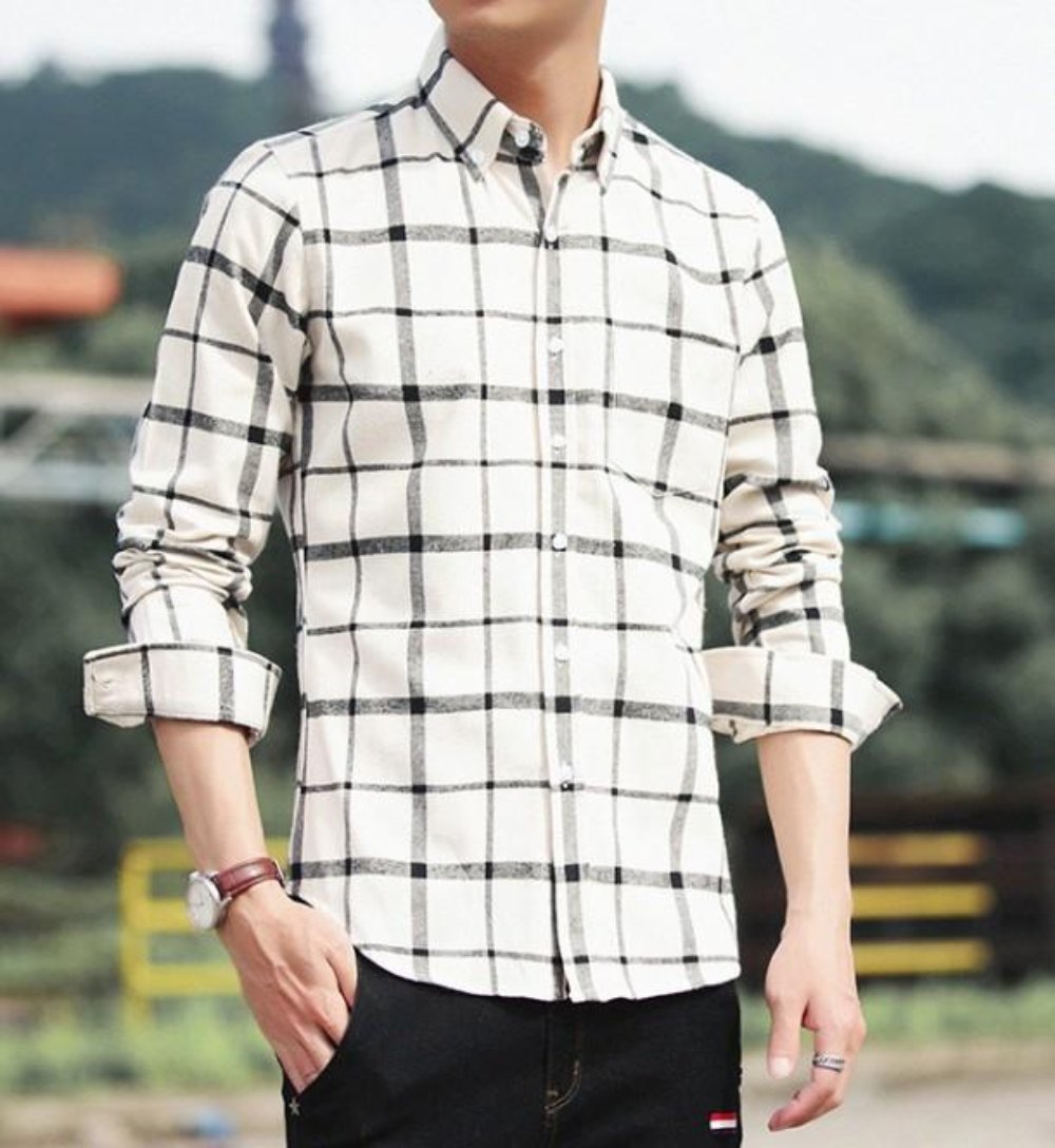 Mens Long Sleeve Checkered Cotton Shirt in Red