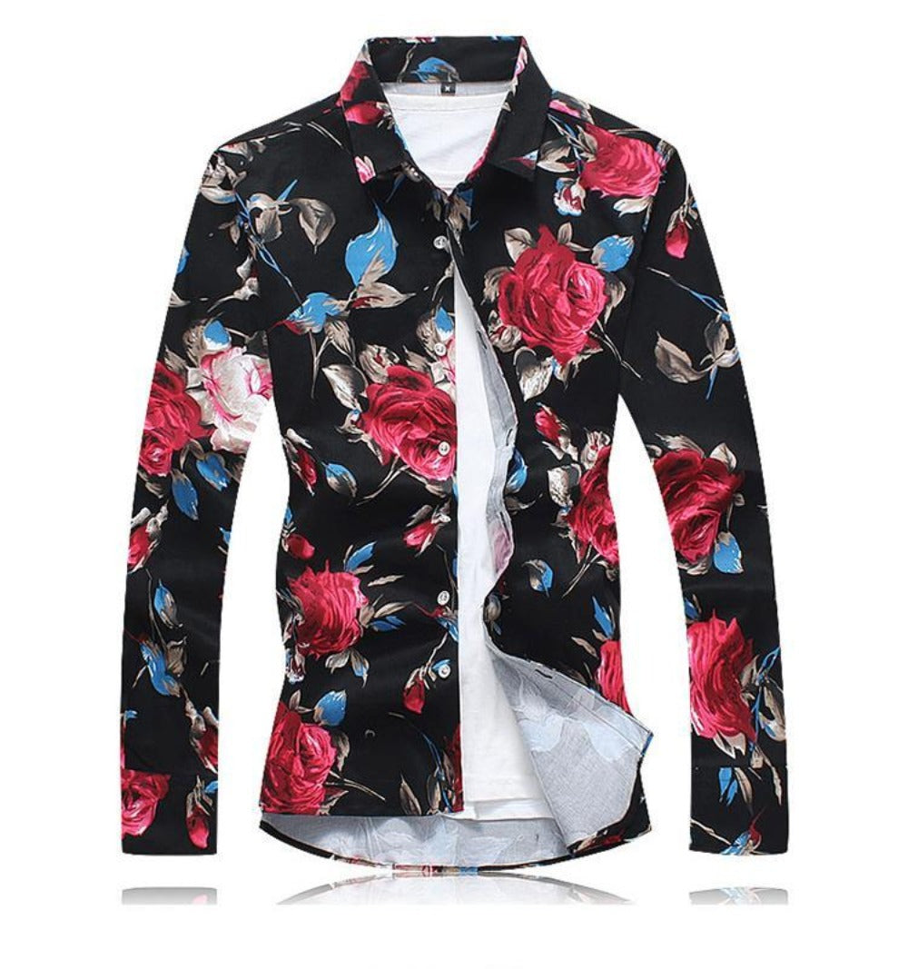 Mens Red Floral Long Sleeve Shirt
