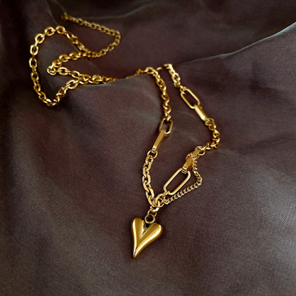 Womens Link Necklace With Heart Shape Pendant