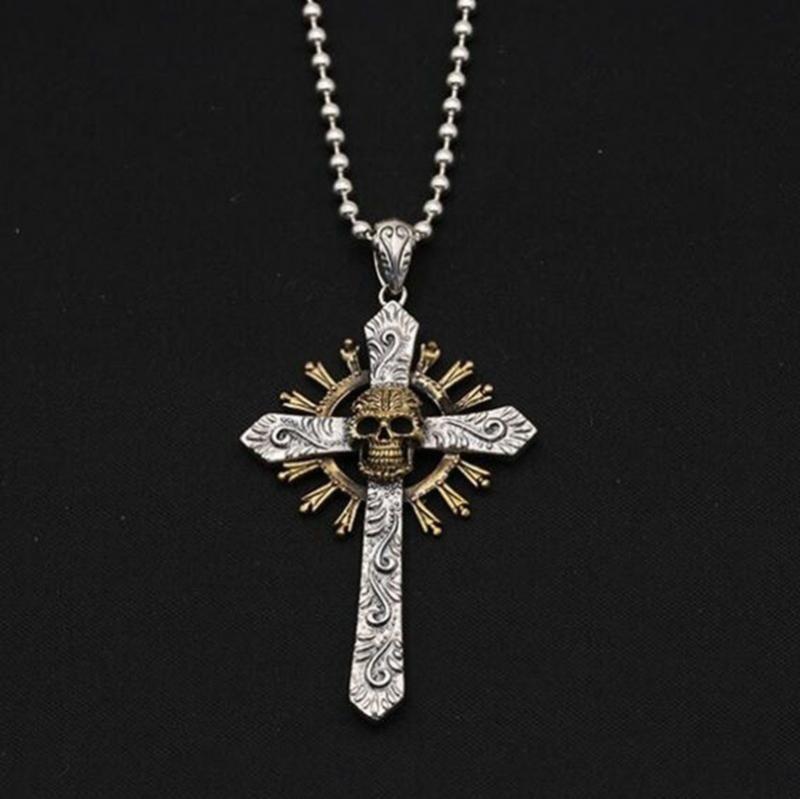 Two Tone Skull Cross Necklace