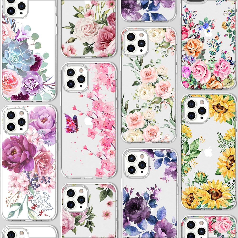 Floral Theme Silicone Protective Case for iPhone
