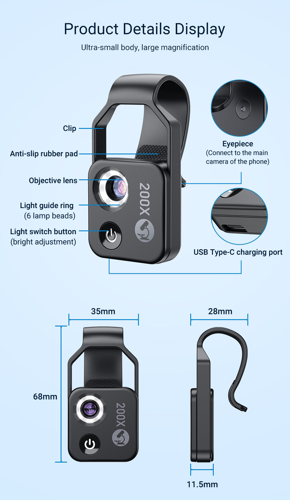 200X Digital Zoom Lens for Mobile Phone