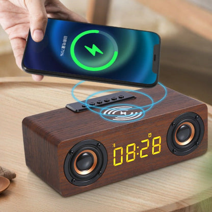Retro Classic Bluetooth Speaker Alarm Radio Clock with Wireless Charging Function