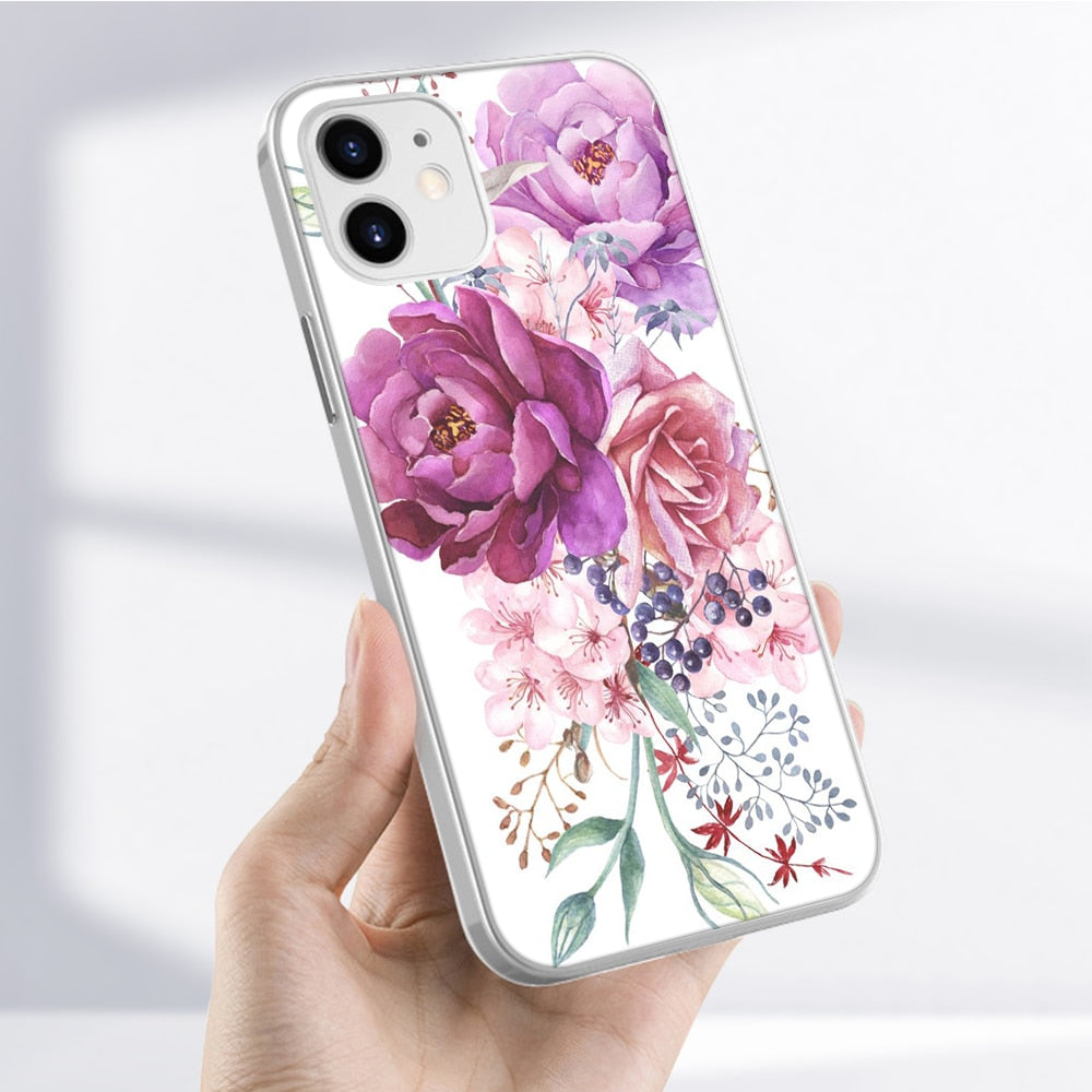 Floral Theme Silicone Protective Case for iPhone