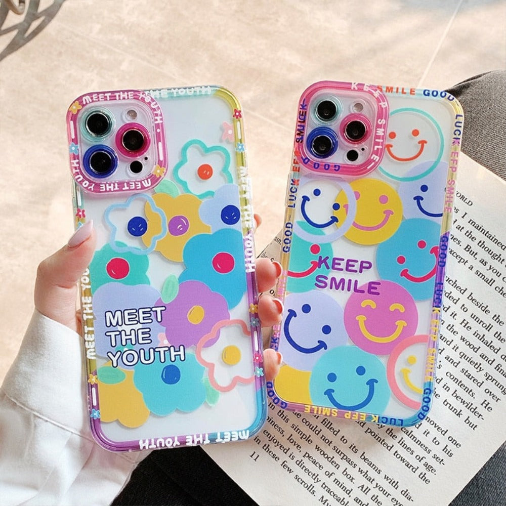 Cartoon Colorful Flower Theme 360 Protective Case for iPhone