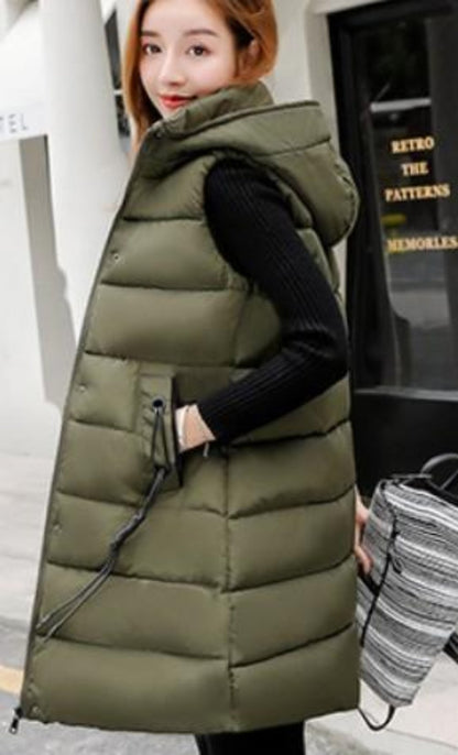 Womens High Collar Hooded Puffer Winter Vest