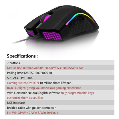 12000 DPI 7 Programmable Buttons RGB Gaming Mouse