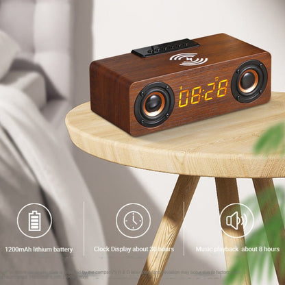 Wooden Retro Theme Wireless Charger Bluetooth Speaker Alarm Clock Radio