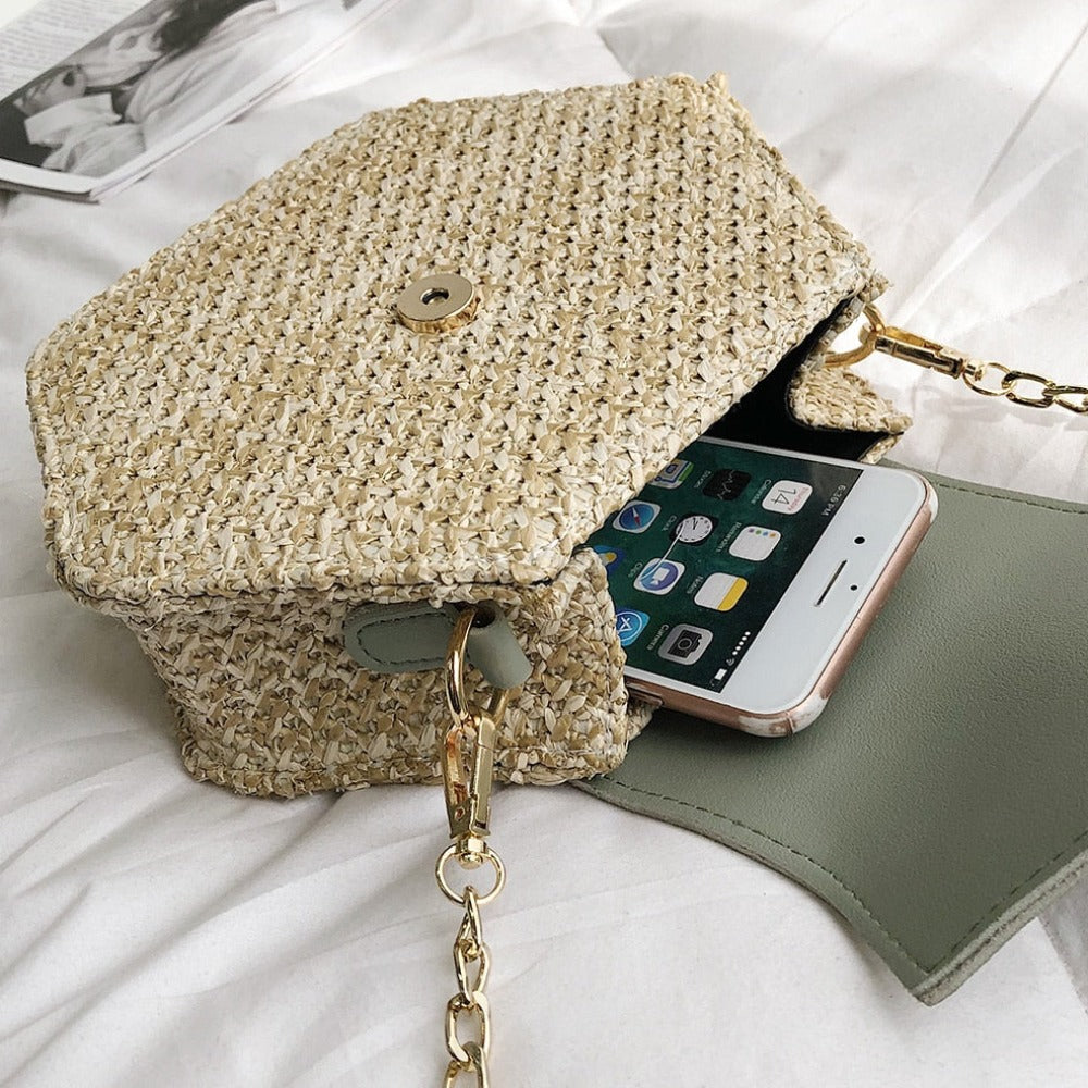 Mini Straw Bag with Vegan Leather Cover