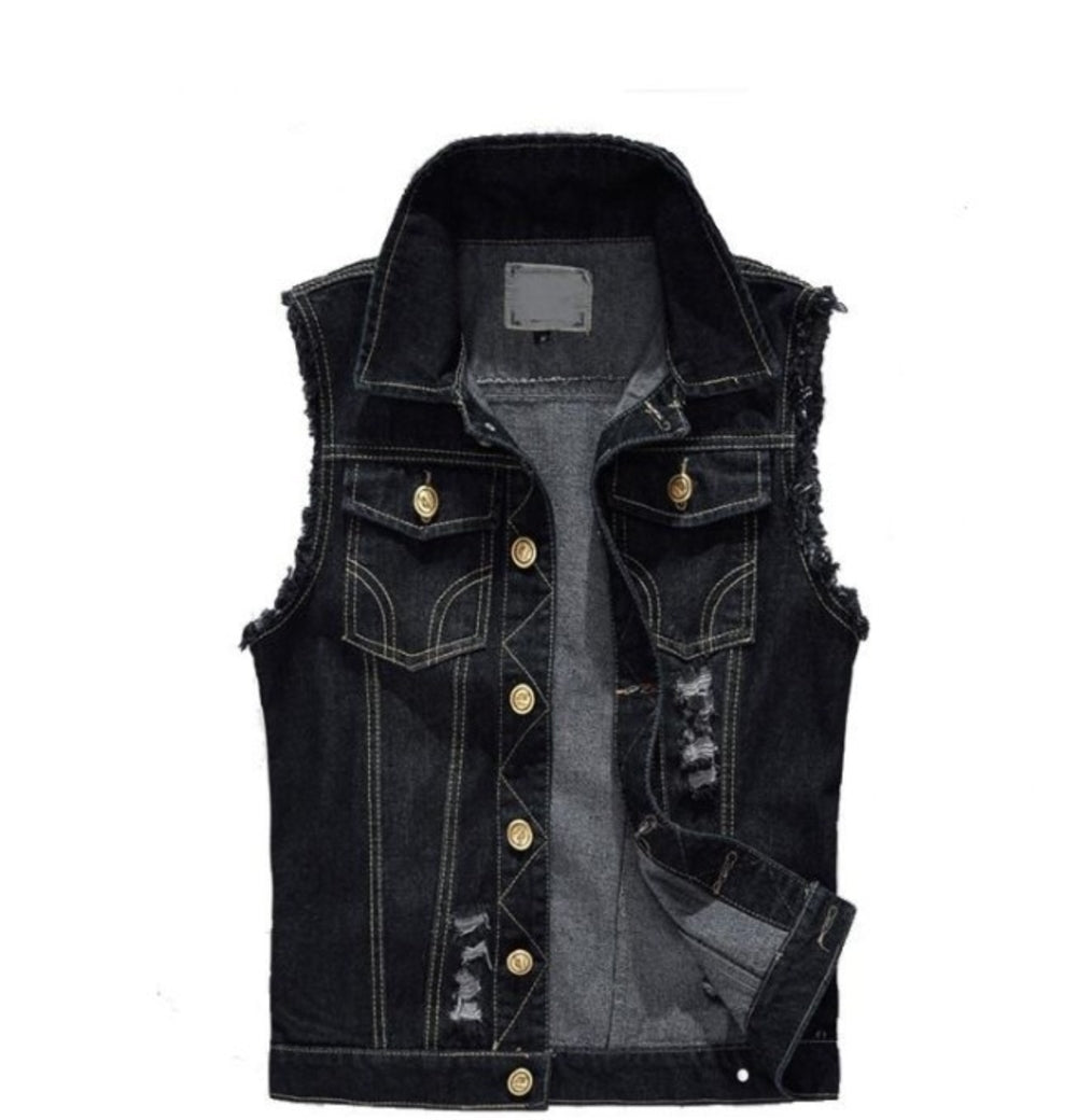 Mens Street Style Black Jean Vest
