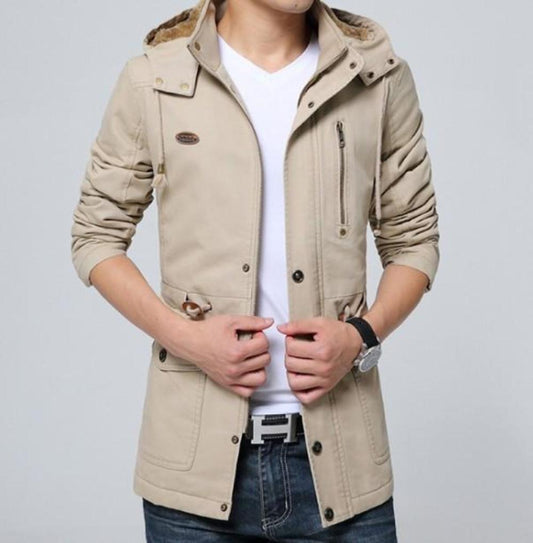 Mens Military Style Hooded Trench Coat
