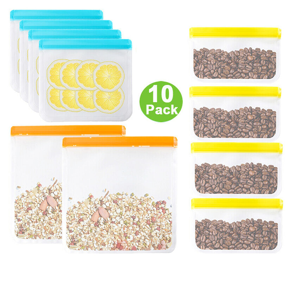 Eco Friendly Reusable Leak Proof Food Storage Zip Bags - 10 Piece Pack