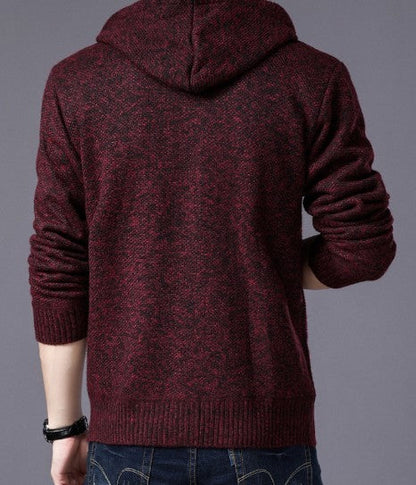 Mens Zipped Up Hooded Jacket in Red Wine