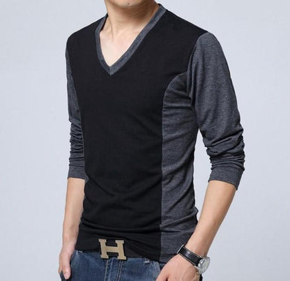 Mens Dual Tone V Neck Long Sleeve Top