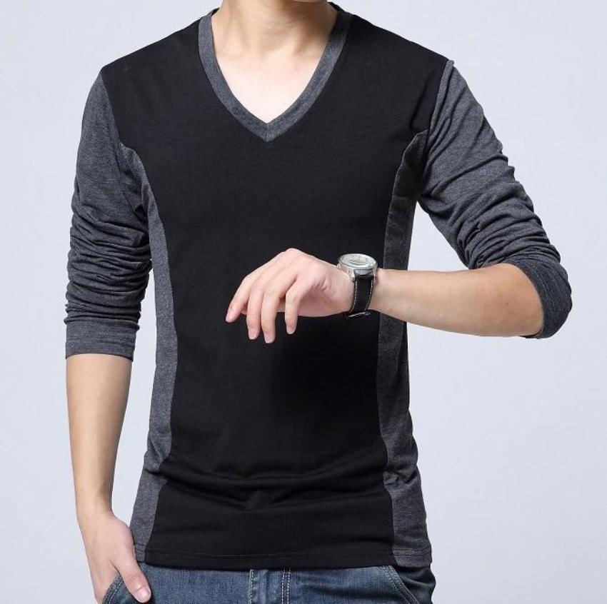 Mens Dual Tone V Neck Long Sleeve Top