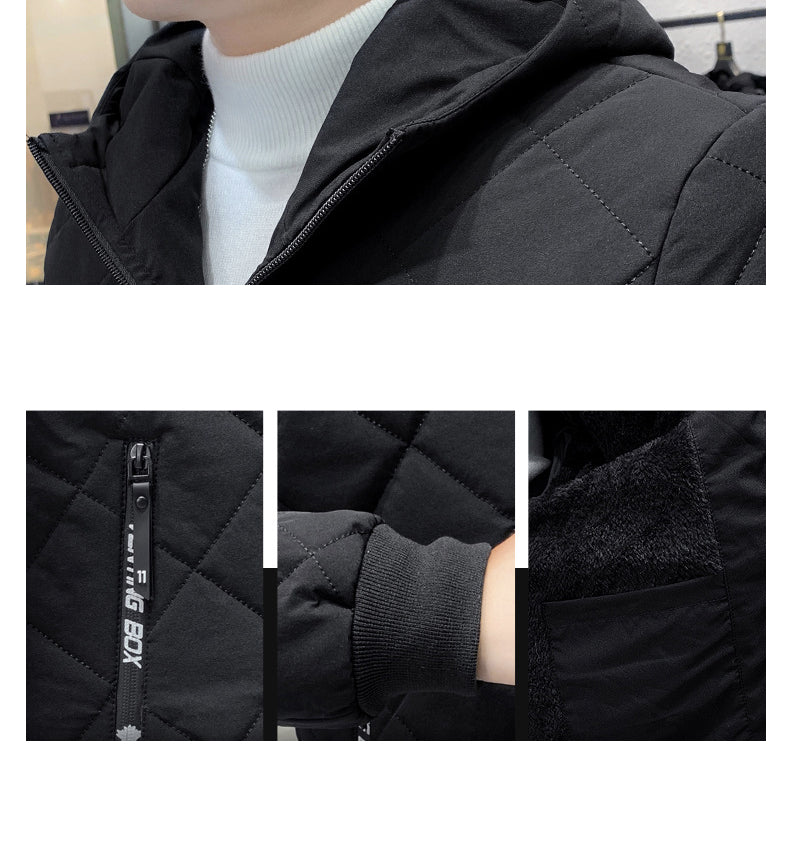 Mens Quilted Zipper Jacket with Hood