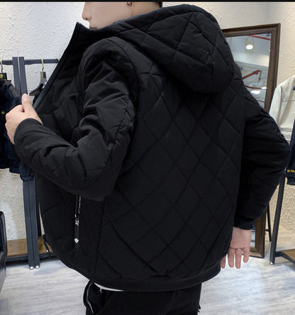 Mens Quilted Zipper Jacket with Hood
