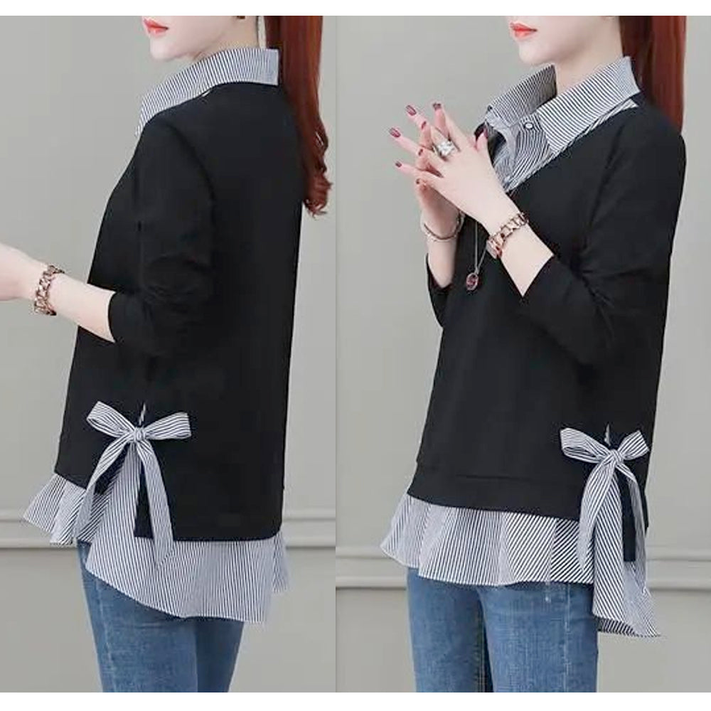 Womens Faux Double Layer Shirt with Side Bow