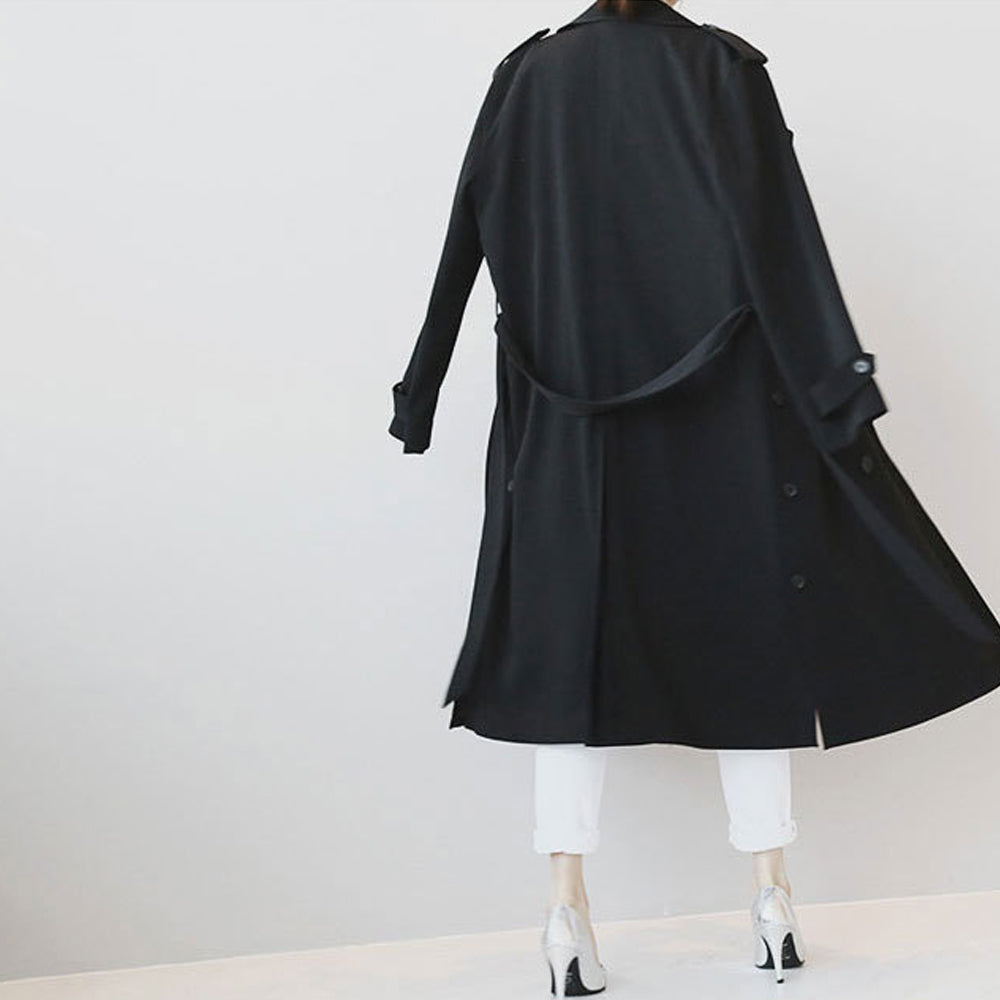 Womens Double Breasted Long Trench with Side Button Details