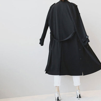 Womens Double Breasted Long Trench with Side Button Details