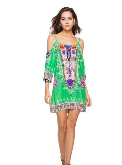 Summer Floral Green Flowy Drop Shoulder Dress