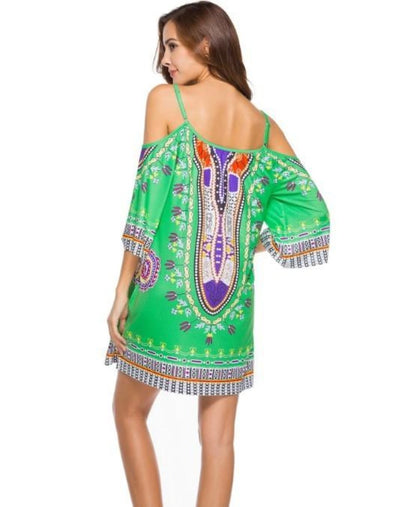 Summer Floral Green Flowy Drop Shoulder Dress