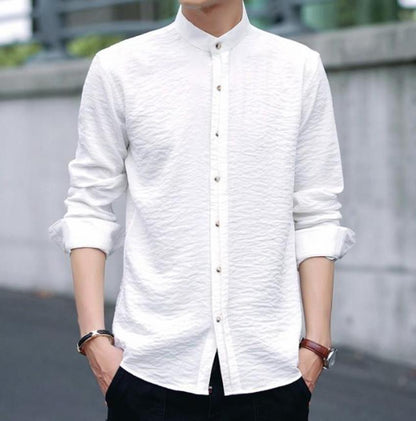 Mens Mandarin Collar Button Front Shirt