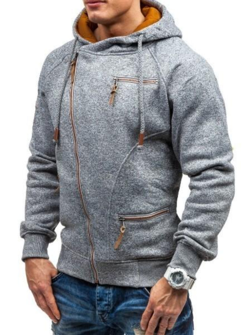 Mens Zipper Hoodie with Faux Leather Details