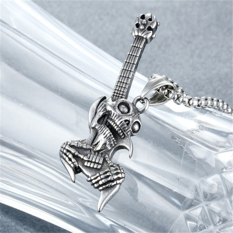 Gothic Skull Guitar Necklace