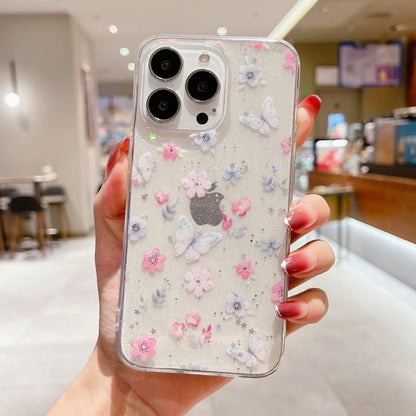 Butterfly Spring Floral Glitter Soft Silicone Case for iPhone
