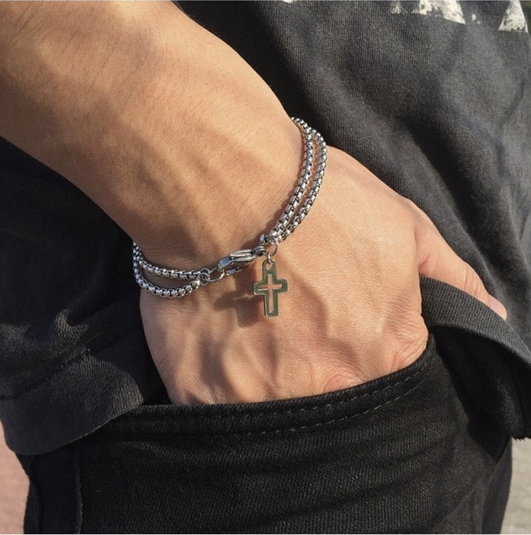 Layered Chain Bracelet With Cross