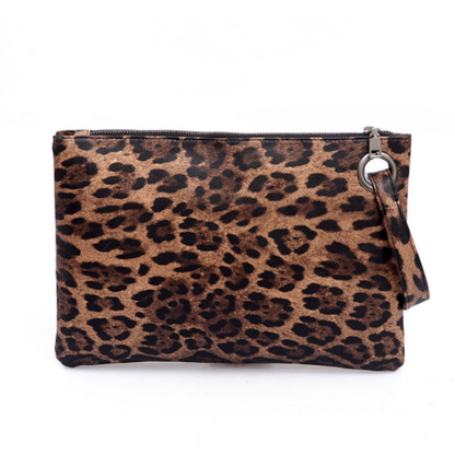 Womens Leopard Print Vegan Leather Clutch Envelope Bag
