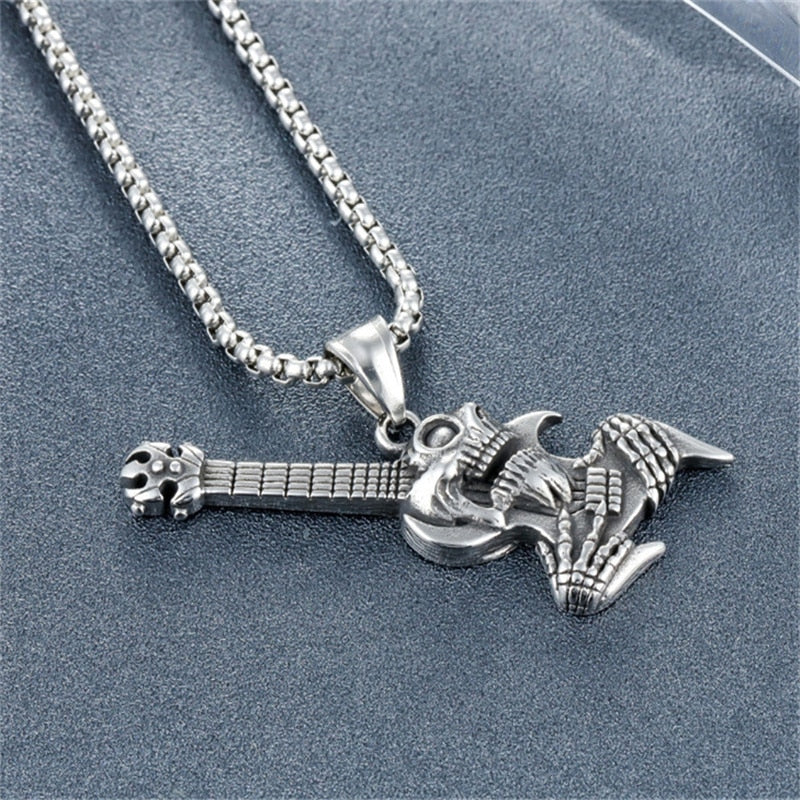 Gothic Skull Guitar Necklace