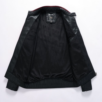 Mens Striped Biker Vegan Leather Jacket